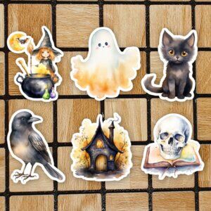 Watercolor Halloween Sticker Pack of 6 Vinyl Stickers Waterproof Sticker Set